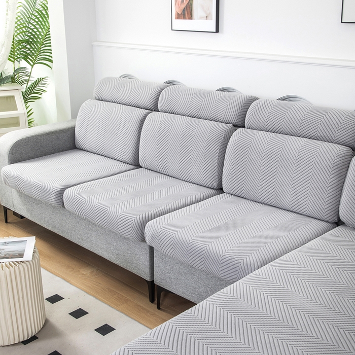 91家纺网 家纺一手货源 找家纺 千彤沙发垫 2024新款常规款拉花人字纹沙发套系列 银灰