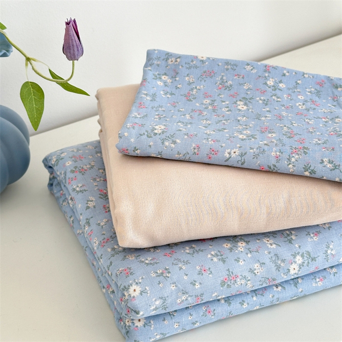 91家纺网 家纺一手货源 找家纺 曼之夏 2024新款全棉印花双层纱四件套 蓝韵