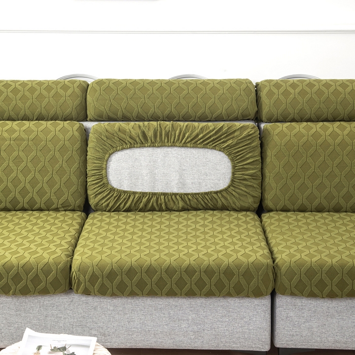 91家纺网 家纺一手货源 找家纺 千彤沙发垫 2024新款常规款拉花菱形格沙发套系列 橄榄绿