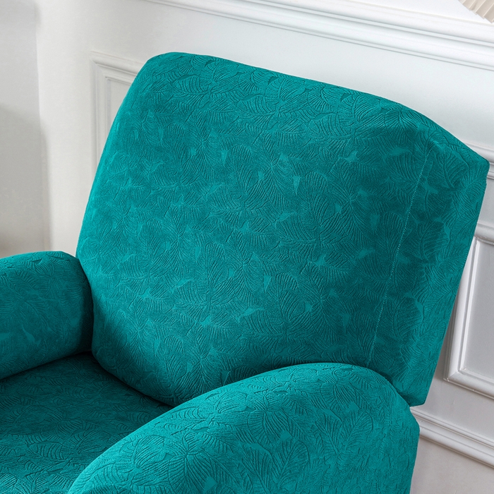 91家纺网 家纺一手货源 找家纺 千彤沙发垫 2024新款芝华士沙发套提花小树叶系列 孔雀蓝