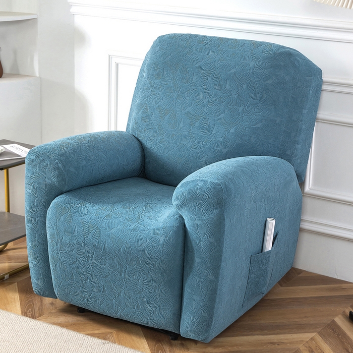 91家纺网 家纺一手货源 找家纺 千彤沙发垫 2024新款芝华士沙发套提花小树叶系列 水蓝