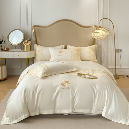 91家纺网 家纺一手货源 找家纺 （总）红嘴企鹅 2025新款水洗真丝工艺款山茶花冰丝四件套