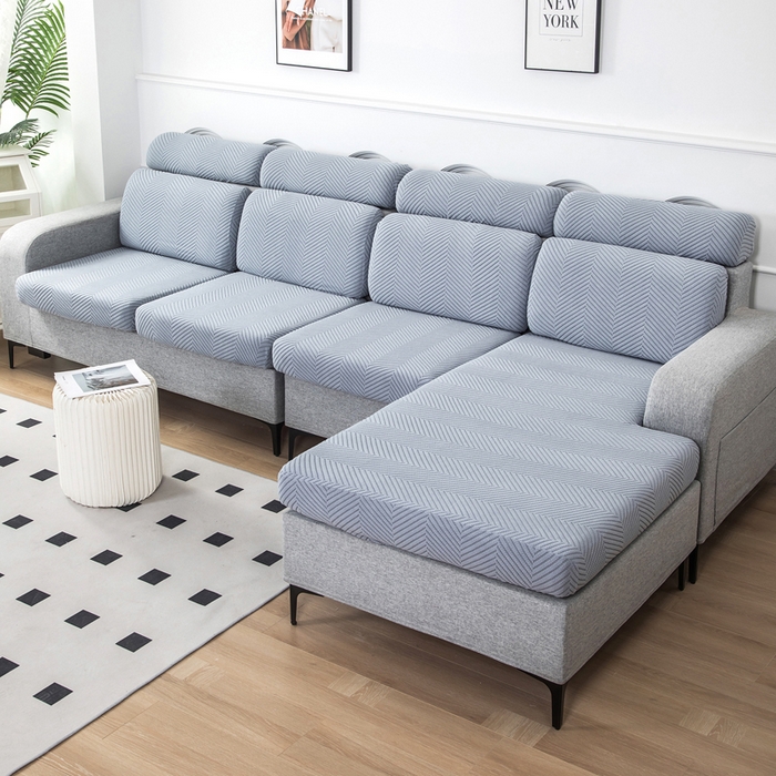 91家纺网 家纺一手货源 找家纺 千彤沙发垫 2024新款常规款拉花人字纹沙发套系列 蓝灰