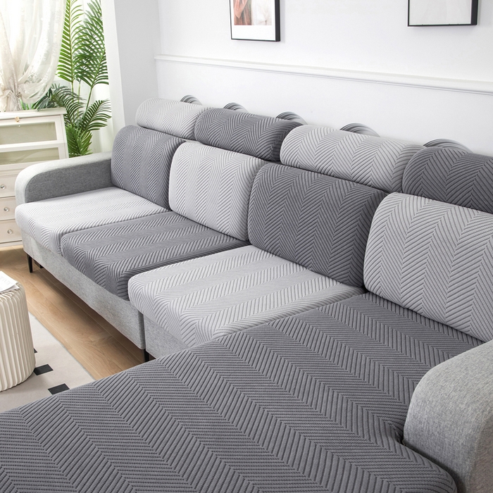 91家纺网 家纺一手货源 找家纺 千彤沙发垫 2024新款常规款拉花人字纹沙发套系列 深灰银灰
