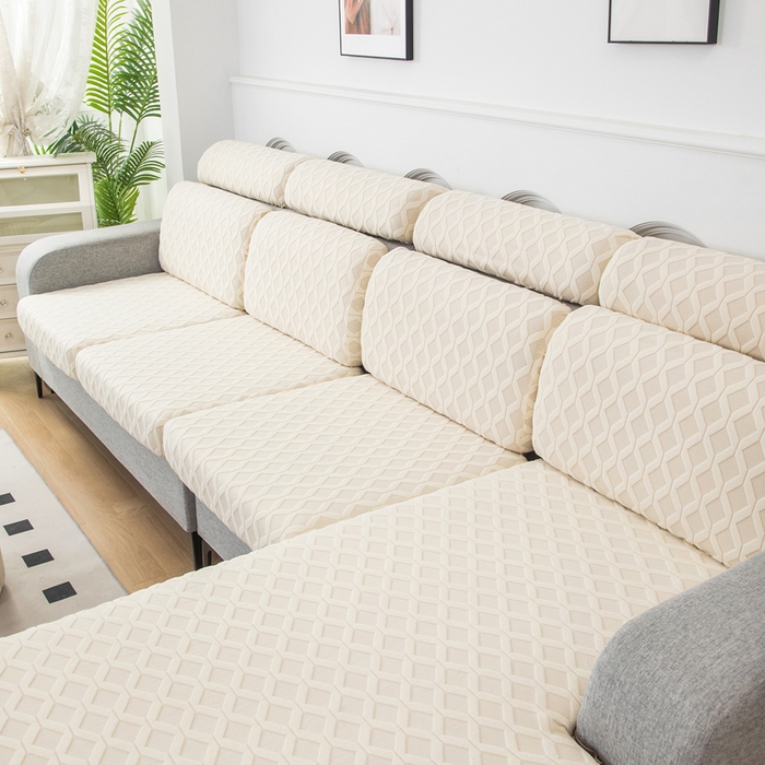 91家纺网 家纺一手货源 找家纺 千彤沙发垫 2024新款常规款拉花菱形格沙发套系列 米黄