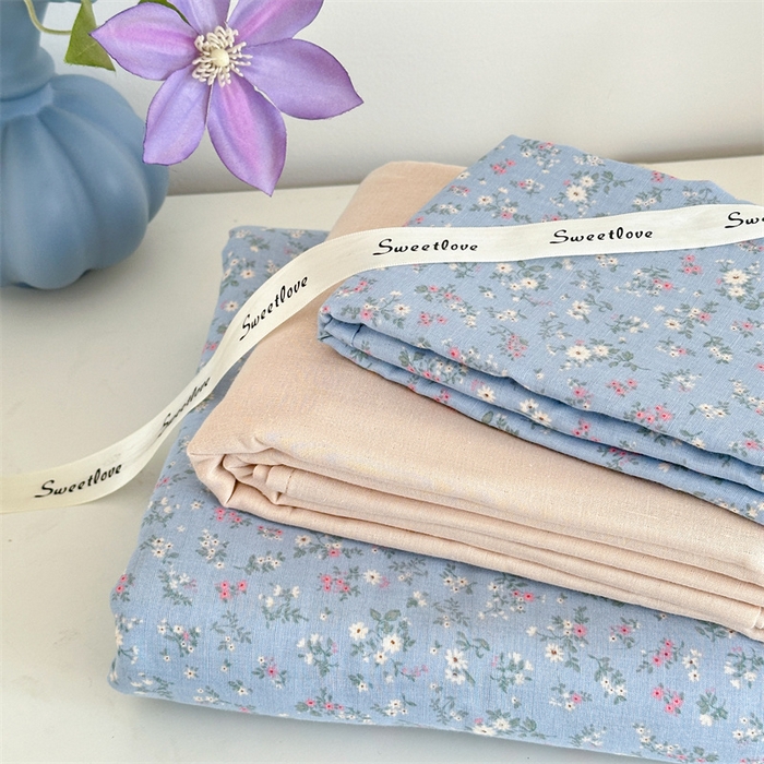 91家纺网 家纺一手货源 找家纺 曼之夏 2024新款全棉印花双层纱四件套 蓝韵