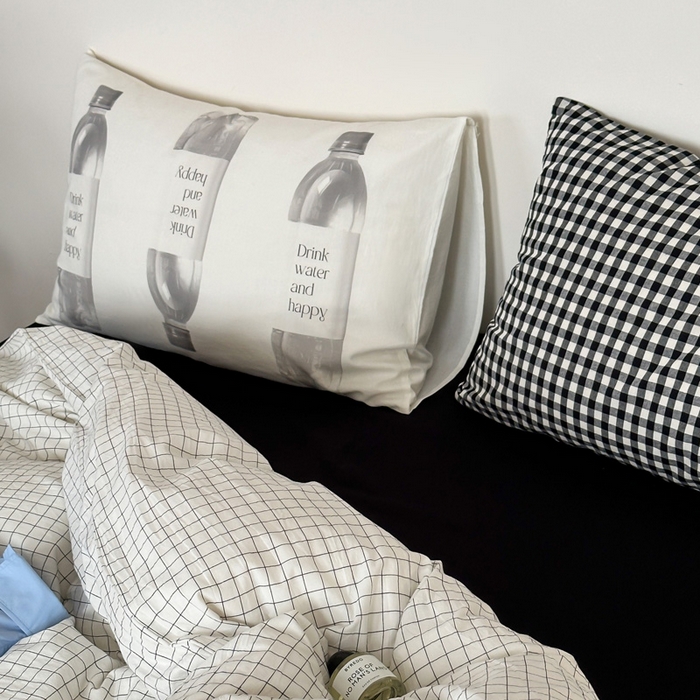 91家纺网 家纺一手货源 找家纺 艾沁家纺 2024新款黑白简约风全棉色织水洗棉四件套  小白格