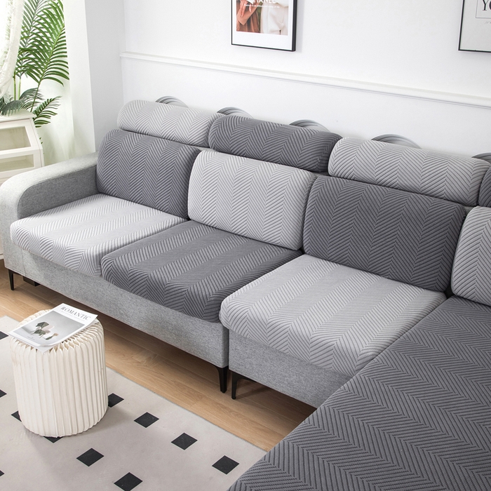 91家纺网 家纺一手货源 找家纺 千彤沙发垫 2024新款常规款拉花人字纹沙发套系列 深灰银灰