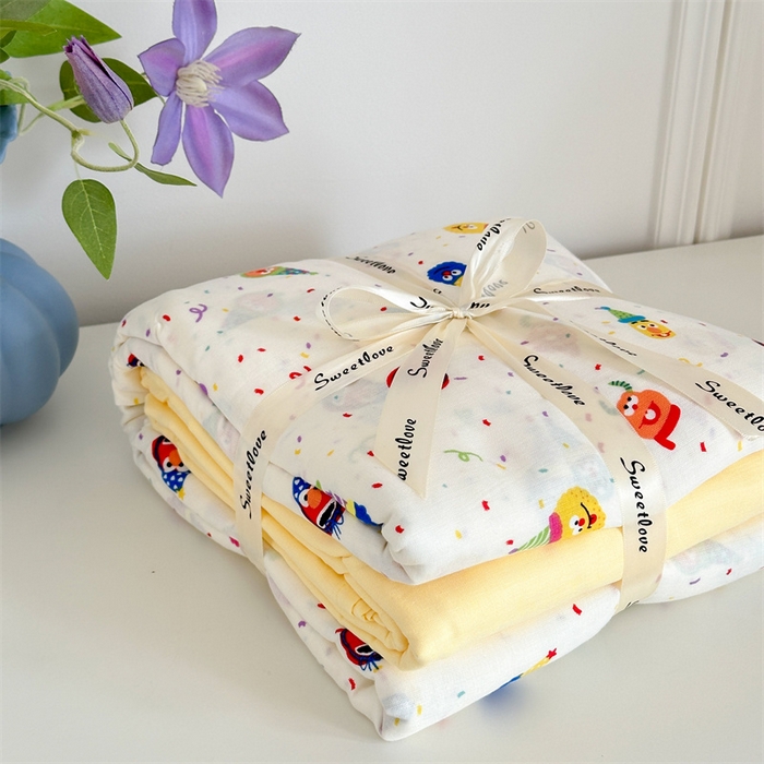 91家纺网 家纺一手货源 找家纺 曼之夏 2024新款全棉印花双层纱四件套 圣代小丑