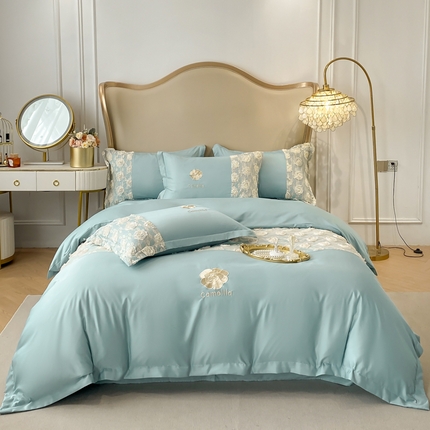 91家纺网 家纺一手货源 找家纺 （总）红嘴企鹅 2025新款水洗真丝工艺款山茶花冰丝四件套