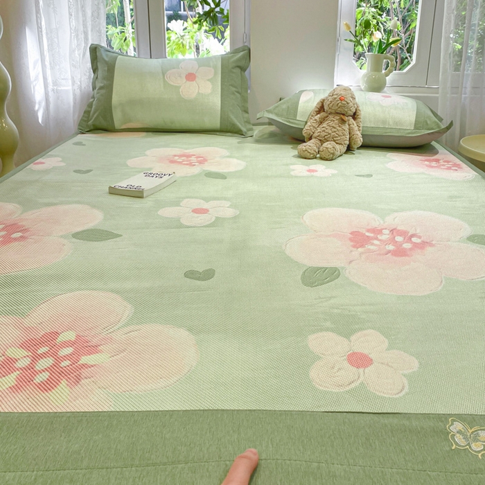 91家纺网 家纺一手货源 找家纺 慕澄2024新款A类时尚印花刺绣冰藤凉席 床席款-油画花