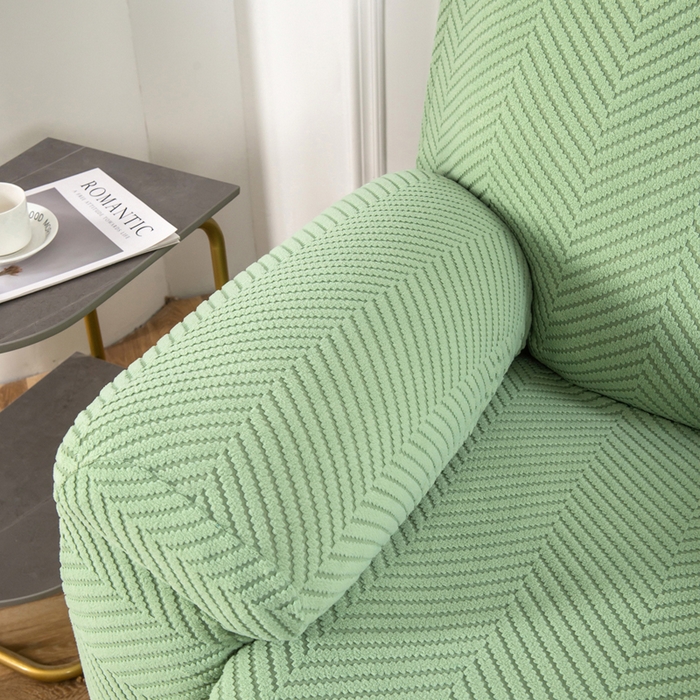 91家纺网 家纺一手货源 找家纺 千彤沙发垫 2024新款芝华士沙发套拉花绒人字纹系列 浅绿