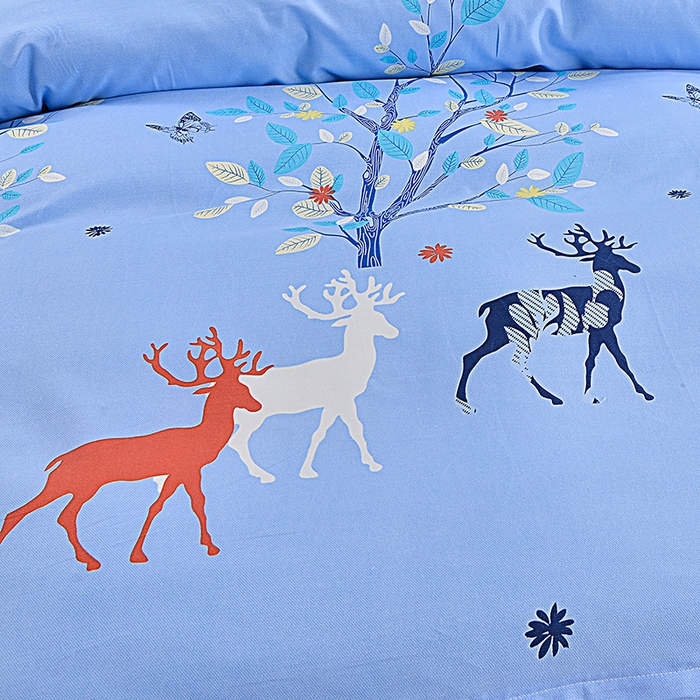 91家纺网 家纺一手货源 找家纺 小雨家纺 2026新款芦荟棉单件床裙+床裙三件套 麋鹿森林