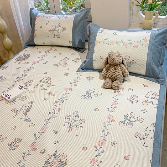 91家纺网 家纺一手货源 找家纺 慕澄2024新款A类时尚印花刺绣冰藤凉席 床席款-家园