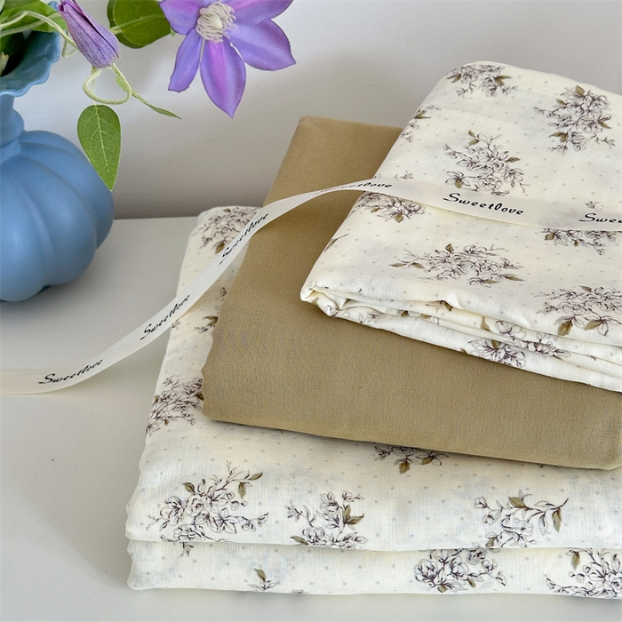 91家纺网 家纺一手货源 找家纺 曼之夏 2024新款全棉印花双层纱四件套 木棉花