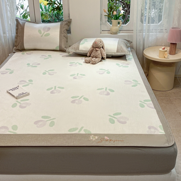 91家纺网 家纺一手货源 找家纺 慕澄2024新款A类时尚印花刺绣冰藤凉席 床笠款-紫郁