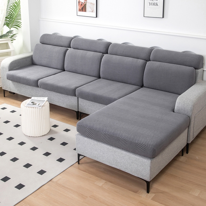 91家纺网 家纺一手货源 找家纺 千彤沙发垫 2024新款常规款拉花人字纹沙发套系列 深灰