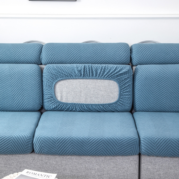 91家纺网 家纺一手货源 找家纺 千彤沙发垫 2024新款常规款拉花人字纹沙发套系列 水蓝