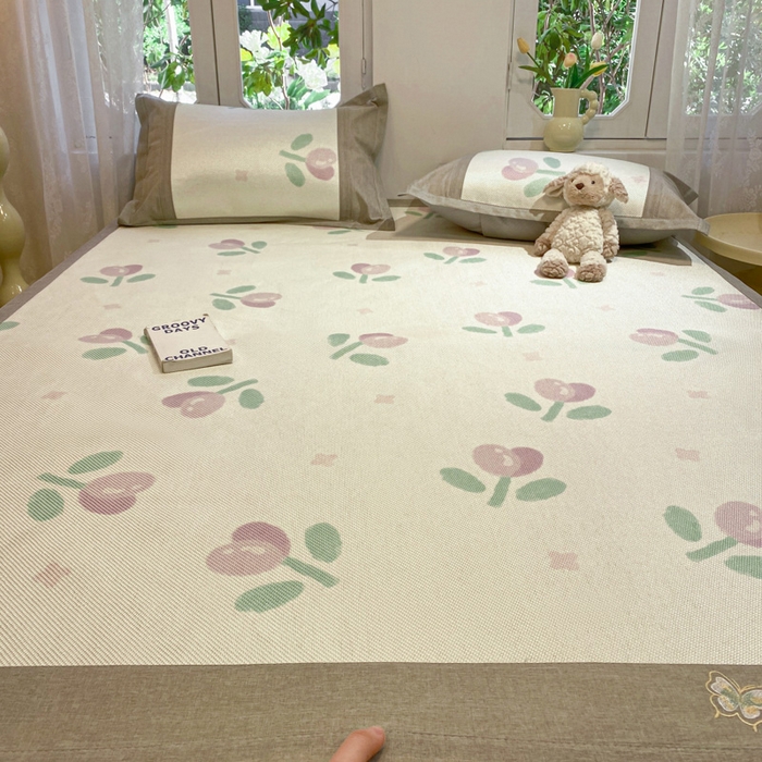 91家纺网 家纺一手货源 找家纺 慕澄2024新款A类时尚印花刺绣冰藤凉席 床席款-紫郁