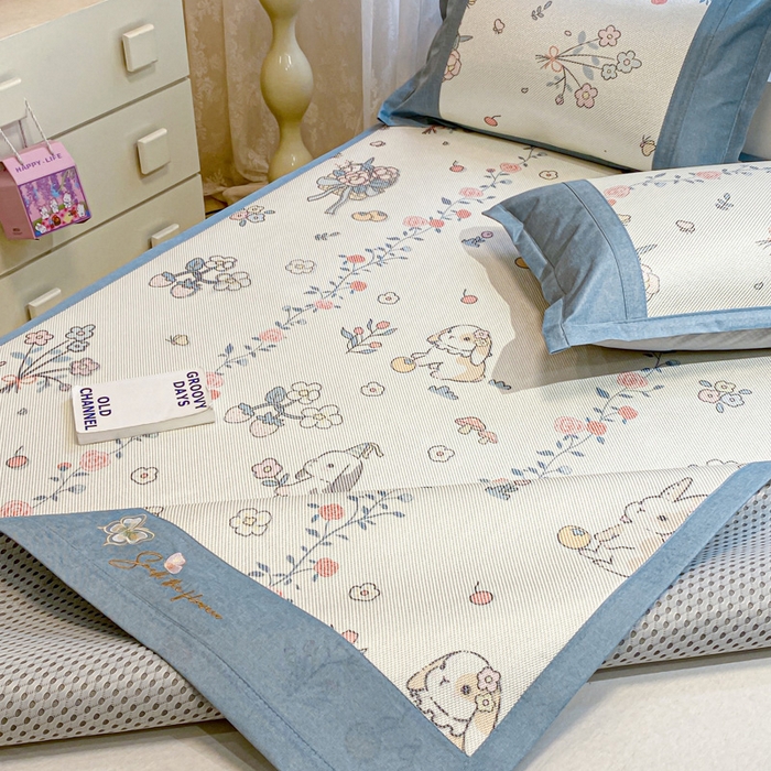 91家纺网 家纺一手货源 找家纺 慕澄2024新款A类时尚印花刺绣冰藤凉席 床席款-家园