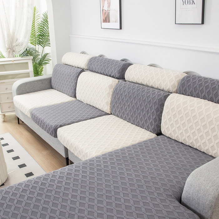 91家纺网 家纺一手货源 找家纺 千彤沙发垫 2024新款常规款拉花菱形格沙发套系列 深灰米黄