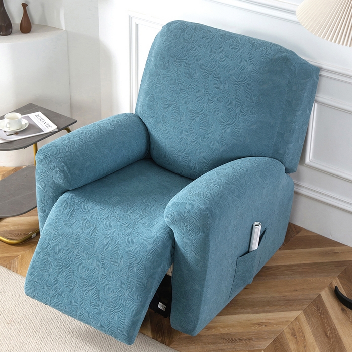 91家纺网 家纺一手货源 找家纺 千彤沙发垫 2024新款芝华士沙发套提花小树叶系列 水蓝