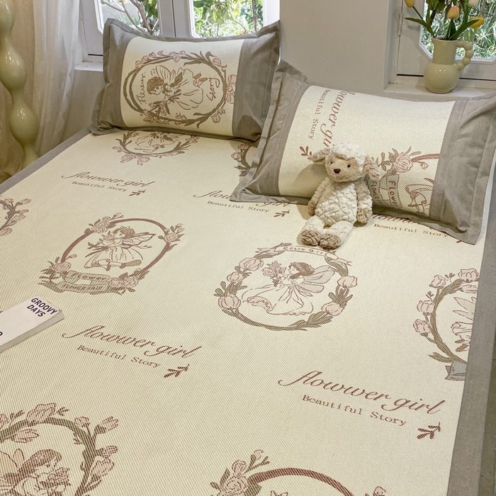 91家纺网 家纺一手货源 找家纺 慕澄2024新款A类时尚印花刺绣冰藤凉席 床席款-花仙子