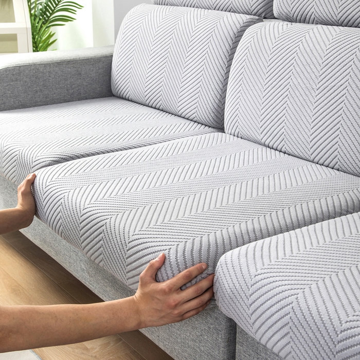 91家纺网 家纺一手货源 找家纺 千彤沙发垫 2024新款常规款拉花人字纹沙发套系列 银灰