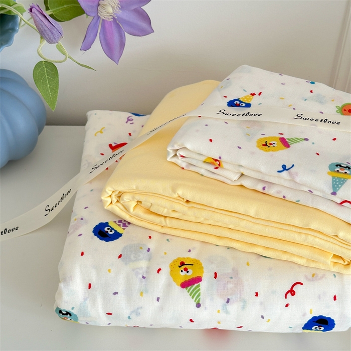 91家纺网 家纺一手货源 找家纺 曼之夏 2024新款全棉印花双层纱四件套 圣代小丑