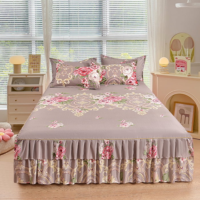 91家纺网 家纺一手货源 找家纺 小雨家纺 2026新款芦荟棉单件床裙+床裙三件套 舞动青春