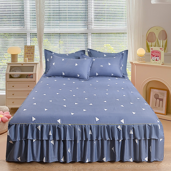 91家纺网 家纺一手货源 找家纺 小雨家纺 2026新款芦荟棉单件床裙+床裙三件套 爱巢