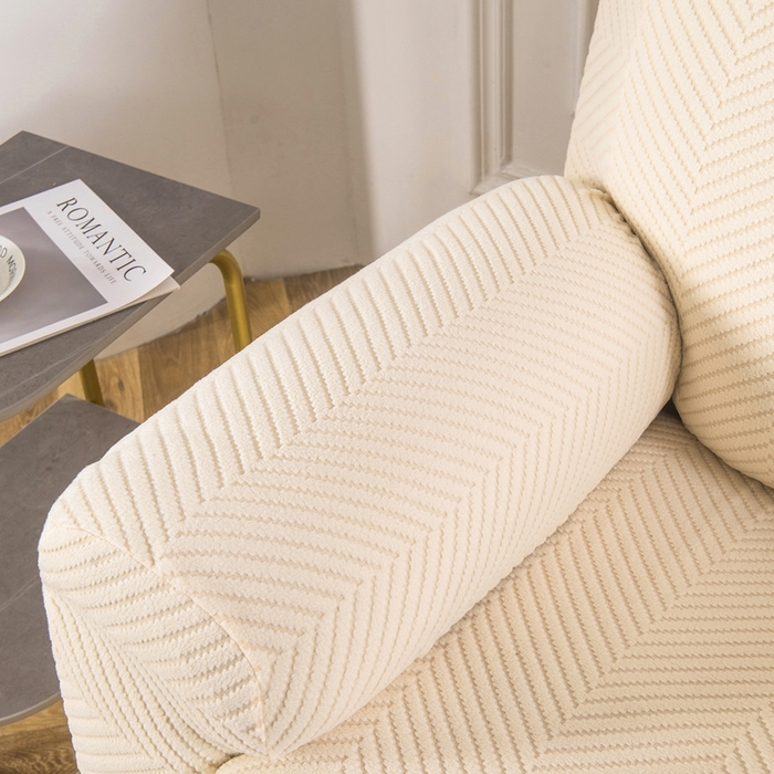 91家纺网 家纺一手货源 找家纺 千彤沙发垫 2024新款芝华士沙发套拉花绒人字纹系列 米黄