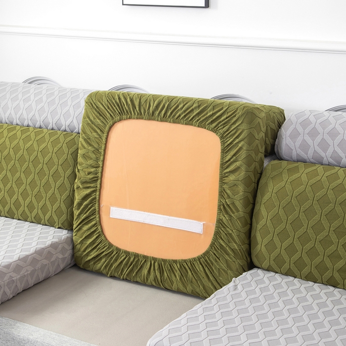 91家纺网 家纺一手货源 找家纺 千彤沙发垫 2024新款常规款拉花菱形格沙发套系列 橄榄绿银灰