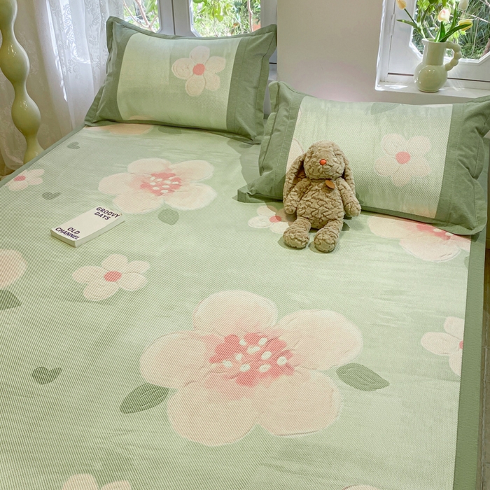 91家纺网 家纺一手货源 找家纺 慕澄2024新款A类时尚印花刺绣冰藤凉席 床席款-油画花