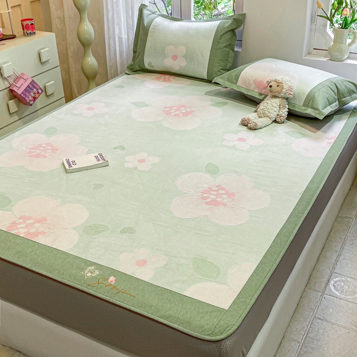 91家纺网 家纺一手货源 找家纺 慕澄2024新款A类时尚印花刺绣冰藤凉席 床笠款-油画花