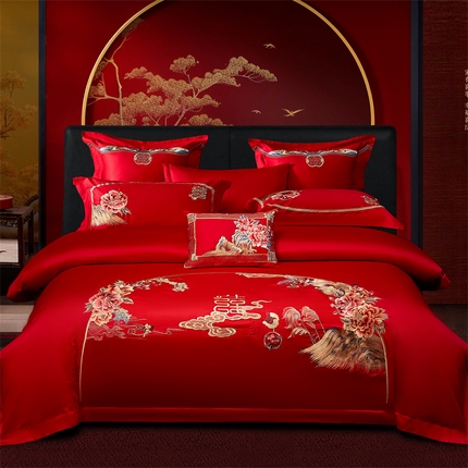 91家纺网 家纺一手货源 找家纺 （汇总）高大尚婚庆馆 2025新款长绒棉囍嫁系列婚庆四件套