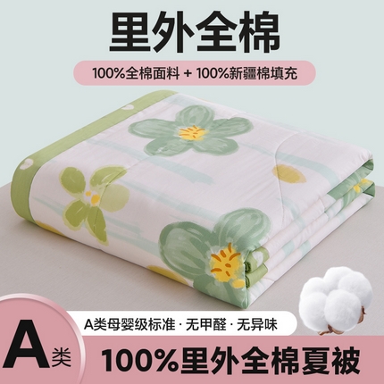 91家纺网 家纺一手货源 找家纺 羽梦家纺 2024新款全棉棉花夏被 半夏花语