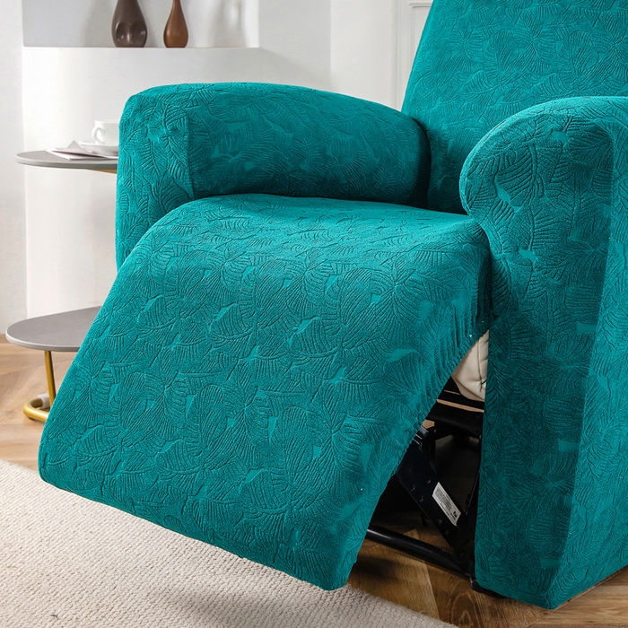 91家纺网 家纺一手货源 找家纺 千彤沙发垫 2024新款芝华士沙发套提花小树叶系列 孔雀蓝