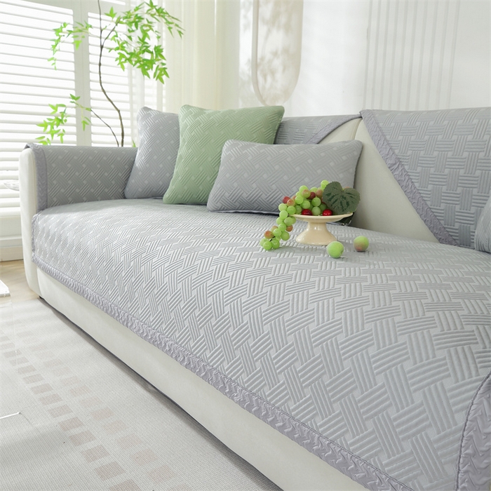 91家纺网 家纺一手货源 找家纺 共鸣沙发垫 2024新款夏季新款冰豆斜纹沙发垫 冰豆斜纹浅灰