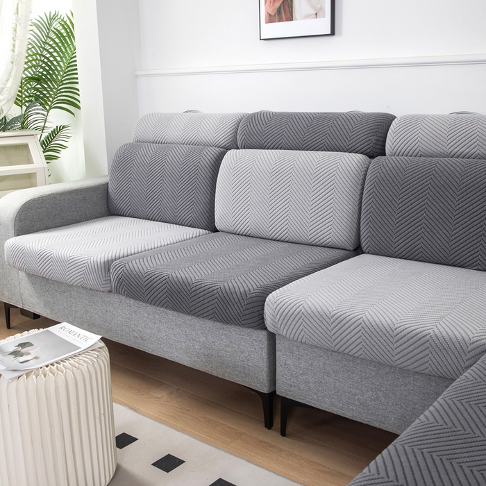 91家纺网 家纺一手货源 找家纺 千彤沙发垫 2024新款常规款拉花人字纹沙发套系列 深灰银灰