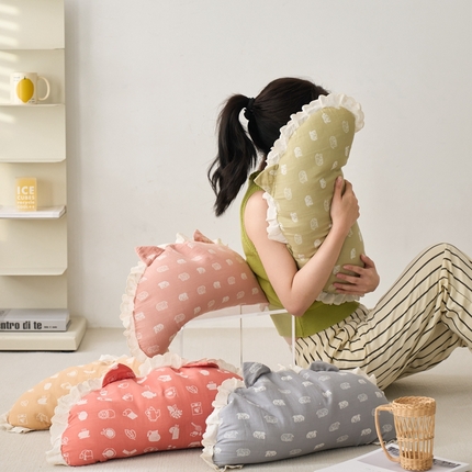 （总）她喜爱枕芯 2024新款纯棉双层纱猫耳朵荞麦枕枕芯枕头