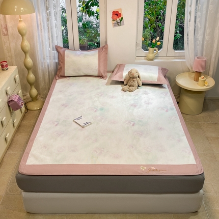 慕澄2024新款A类时尚印花刺绣冰藤凉席 床笠款-幻彩