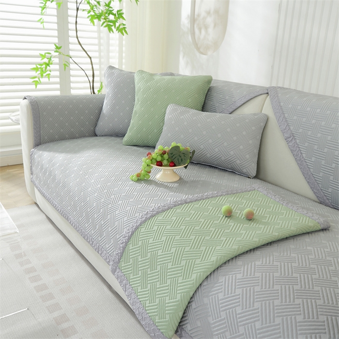 91家纺网 家纺一手货源 找家纺 共鸣沙发垫 2024新款夏季新款冰豆斜纹沙发垫 冰豆斜纹浅灰