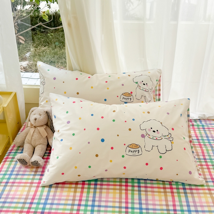 91家纺网 家纺一手货源 找家纺 呗旺鹿 2024新款小清新13372全棉四件套纯棉四件套学生三件套 泡泡糖小狗