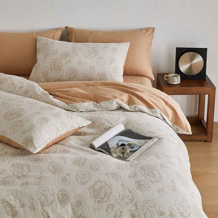 91家纺网 家纺一手货源 找家纺 千朵森 2024新款水洗棉色织提花四件套 风格一 朝花