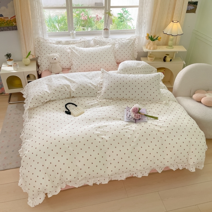 91家纺网 家纺一手货源 找家纺 柠馨 2024新款全棉印花浪漫花边款四件套 拾忆