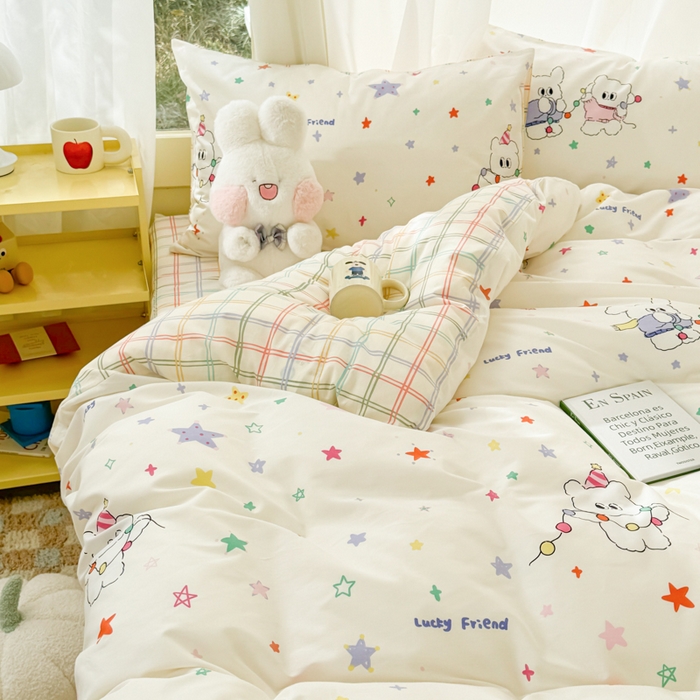 91家纺网 家纺一手货源 找家纺 呗旺鹿 2024新款小清新13372全棉四件套纯棉四件套学生三件套 星冰乐