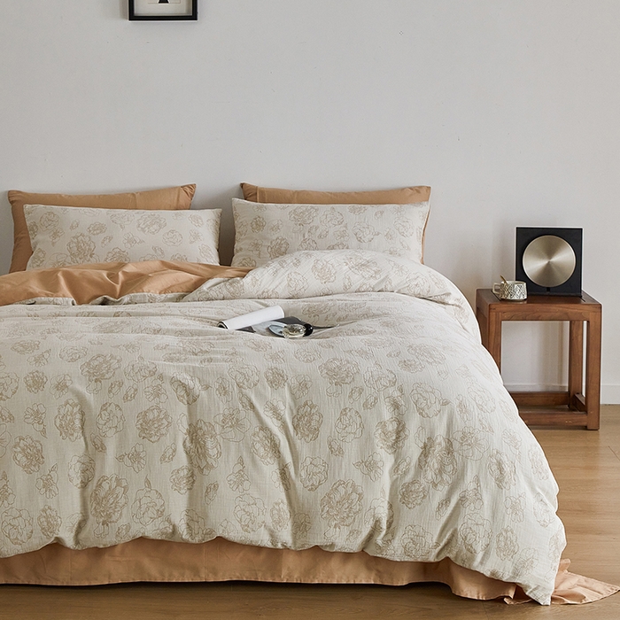 91家纺网 家纺一手货源 找家纺 千朵森 2024新款水洗棉色织提花四件套 风格一 朝花