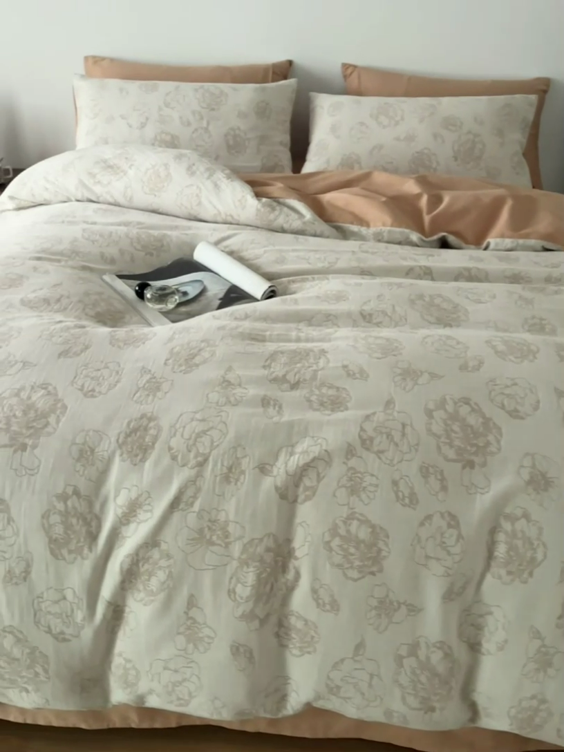 91家纺网 家纺一手货源 找家纺 千朵森 2024新款水洗棉色织提花四件套 风格一 朝花