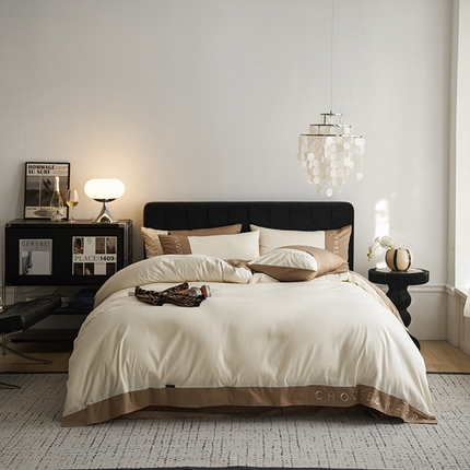 91家纺网 家纺一手货源 找家纺 （总）凯磊 2024新款简约家居.刺绣纯色拼色四件套--伊可系列（拍法三）